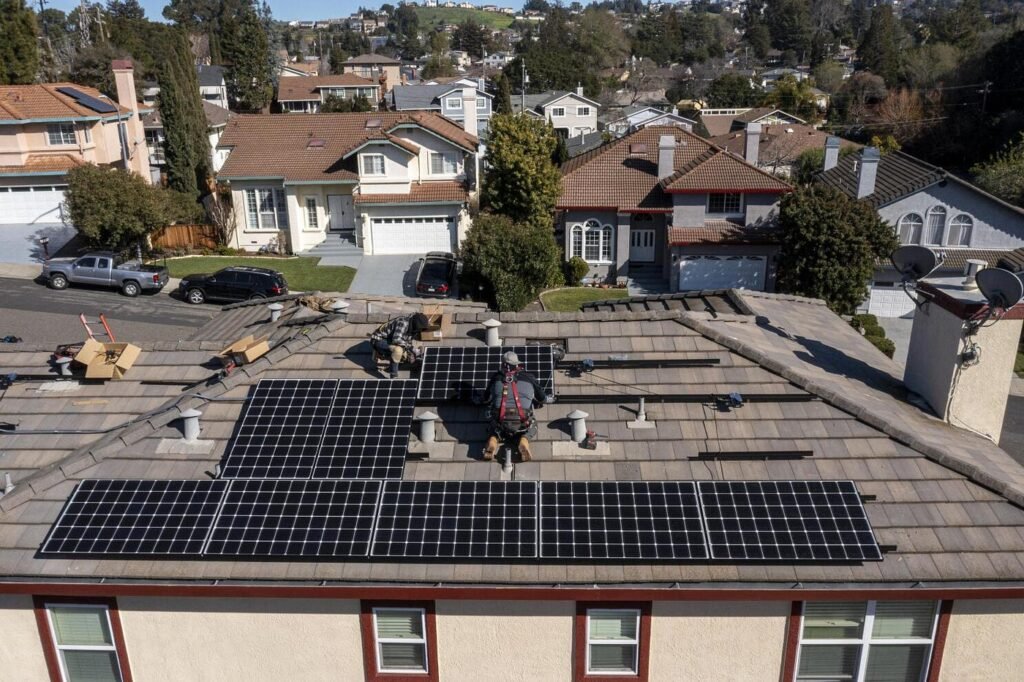 Residential solar panel installation in Inglewood, CA on a sunny day